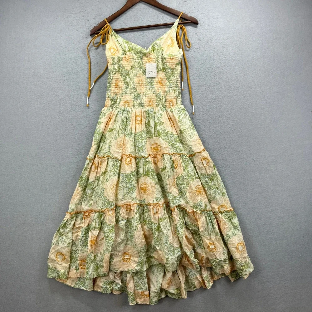Free People Extratropical Maxi Dress Women M Ivory Combo Floral Smocked Boho NWT